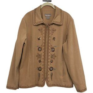TanJay Brown  Faux Suede embroidered Zip-up Lightweight Jacket size 12